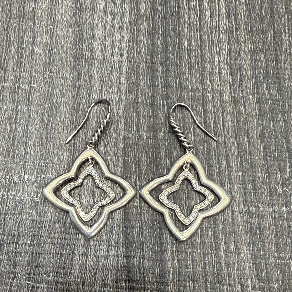 David Yurman Silver Quatrefoil Earrings with diamonds